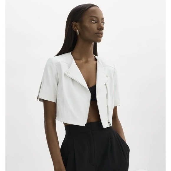 LAMARQUE White cropped leather motorcycle jacket. - Picture 2 of 10